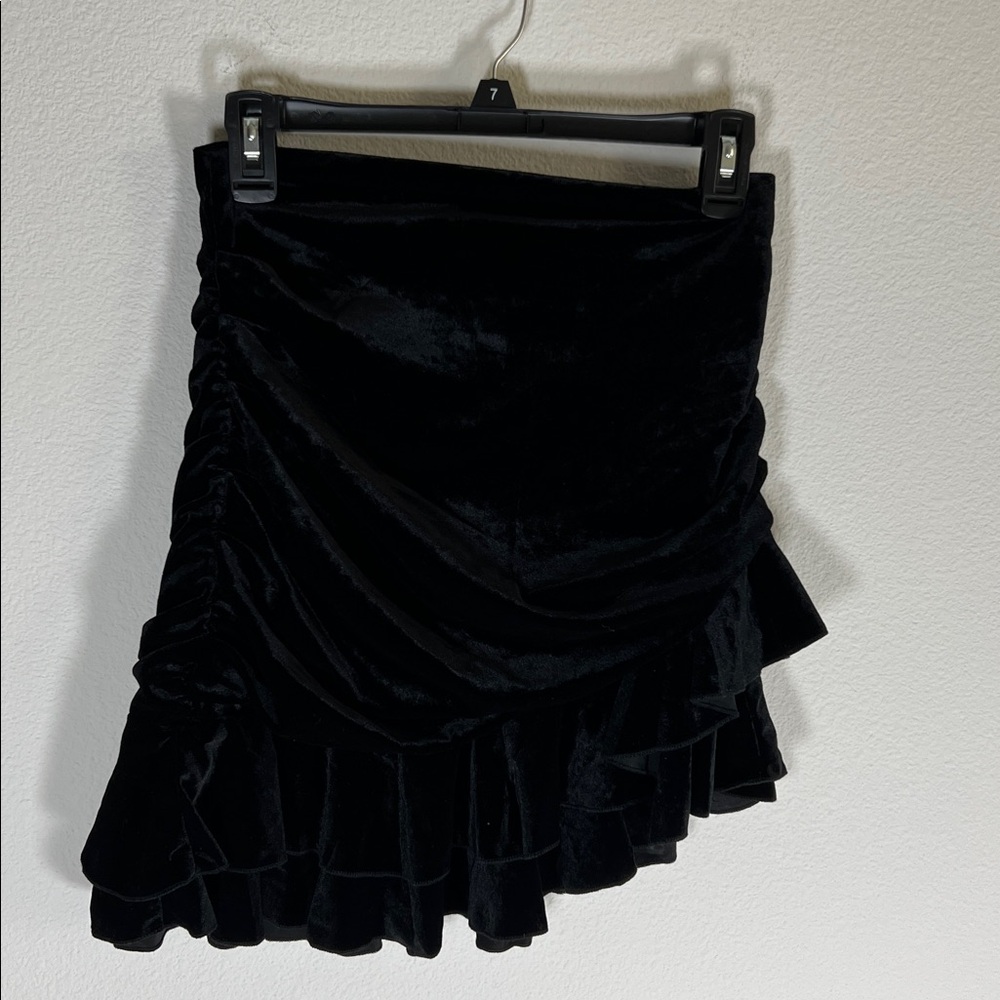 Velvet Ruched Asymmetrical Ruffle Hem Skirt Size XS